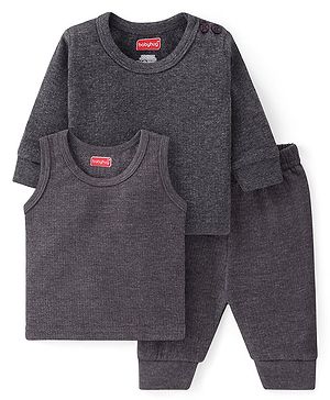 Babyhug Solid Full Sleeves Thermal Vests & Pant Set - Dark Grey