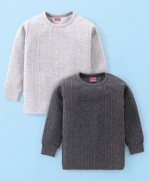 Babyhug Full Sleeves Pullover Thermal Vests with Solid Colours Pack of 2 - Grey
