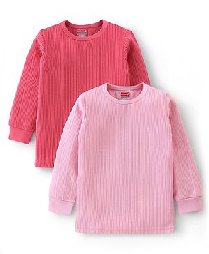 Babyhug Pullover Full Sleeves Solid Thermal Vests Pack of 2 - Pink & Coral