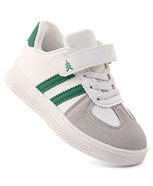 Pine Kids Sneaker with Velcro Closure With Striped Design - White & Green