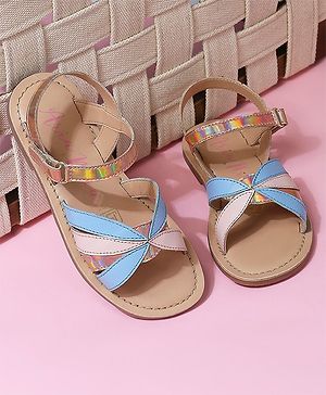 Aria+Nica Colour Blocked Velcro Closure Suede Sandals - Sky Blue