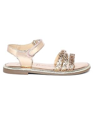 Aria+Nica Shimmer Embellished Shiny Velcro Closure Sandals - Rose Gold