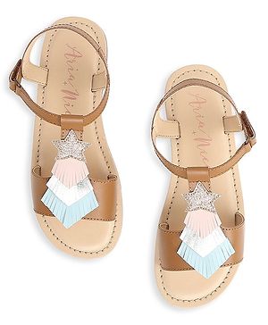 Aria+Nica Shimmer Embellished & Star Designed Sandals - Cognac