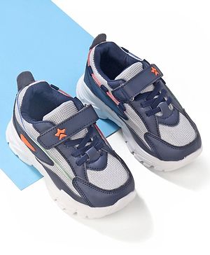 Cute Walk by Babyhug Color Block Sneakers with Velcro - Navy Blue & Grey