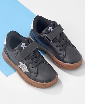 Cute Walk by Babyhug Sneaker Shoes with Velcro Closure and Star Print - Black