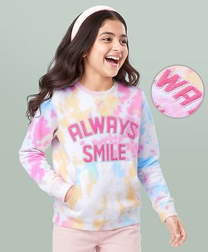 Pine Kids Cotton Knit Full Sleeves Sweatshirt with Text Embroidery & Kangaroo Pockets - White
