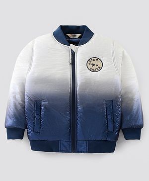 Primo Gino Full Sleeve Ombre Bomber Puffer Jackets With Badge- Blue