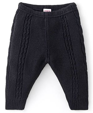 Babyhug Fleece Knit Full Length Woollen Pants With Cable Knit Design - Black