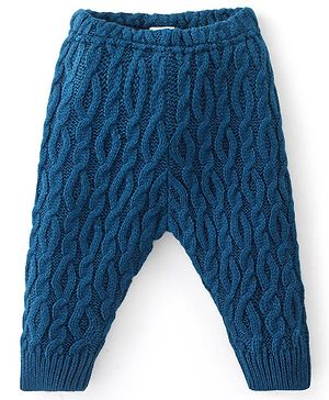 Babyhug Cable Knit Design Fleece & Woollen Pant Solid Colour - Teal Blue