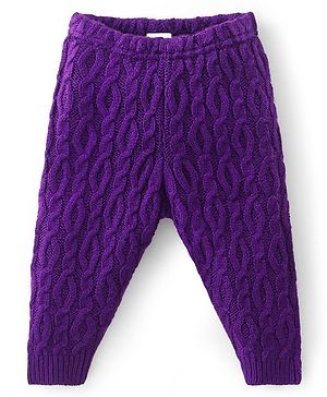 Babyhug Fleece Knit Full Length Woollen Pants With Cable Knit Design - Purple