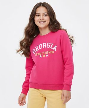 Pine Kids Cotton Knit Full Sleeves Sweatshirts With Text Print - Dark Pink
