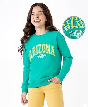 Pine Kids Cotton Knit Full Sleeves Sweatshirts With Text Print - Turquoise