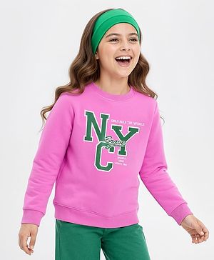 Pine Kids Cotton Knit Full Sleeves Sweatshirt With Text Print - Pink