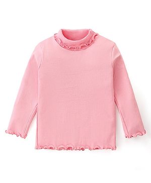 Babyhug Cotton Knit Full Sleeves Turtle Neck Solid Color Skivi Top-Pink