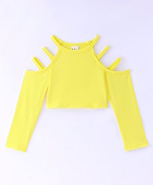 Kookie Kids Cold Shoulder Solid Color Crop Top - Yellow