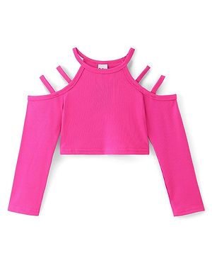 Kookie Kids Cold Shoulder Solid Color Crop Top - Fuchsia