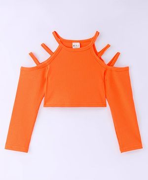 Kookie Kids Cold Shoulder Solid Color Crop Top - Orange