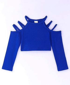 Kookie Kids Cold Shoulder Solid Color Crop Top - Blue