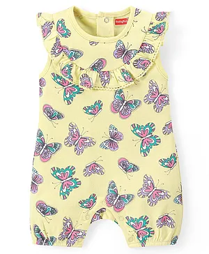 Babyhug 100% Cotton Knit Frill
                              Sleeves Romper Butterfly Print - Green