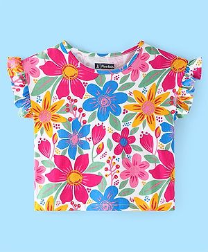 Pine Kids Cotton Knit Half Sleeves Floral Printed Top - Multicolour