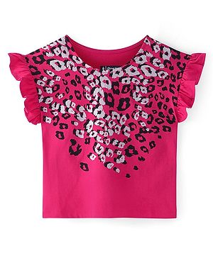 Pine Kids Cotton Knit Half Sleeves Cheetah Printed Top - Pink
