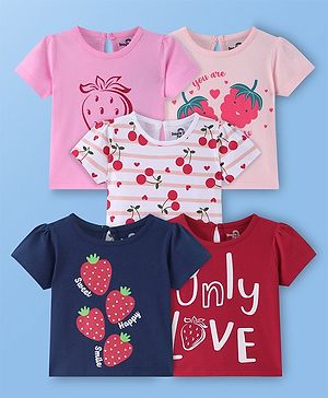 Doodle Poodle 100% Cotton Knit Half Sleeves Top Fruit Print Pack of 5 - Multicolour