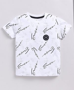 giniekids Cotton  Half Sleeves Text Printed T Shirt -  White