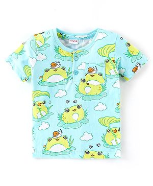 Babyhug Cotton Knit Half Sleeves T-Shirt With Frog Print - Blue