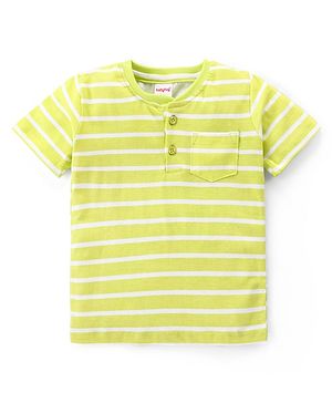 Babyhug Cotton Knit Half Sleeves Henley Neck T-Shirt With Stripes - Green