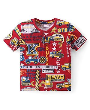 Babyhug Cotton Knit Half Sleeves Text Printed T-Shirt - Red