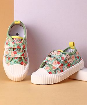 Cute Walk by Babyhug Slip On Casual Shoes with Velcro Closure & Floral Print - Green