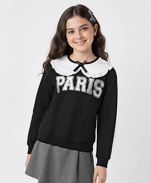 Pine Kids Cotton Knit Full Sleeves Text Printed Sweatshirt With Peter Pan Collar - Black
