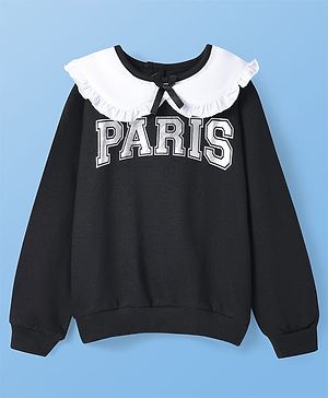 Pine Kids Cotton Knit Full Sleeves Text Printed Sweatshirt With Peter Pan Collar - Black