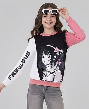 Pine Kids Cotton Knit Full Sleeves Sweatshirt with Anime Print - Pink