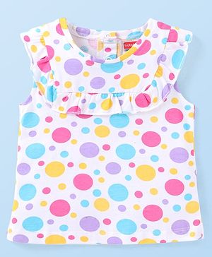 Babyhug Cotton Knit Sleeveless Polka Dot Printed Top - White