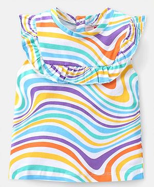 Babyhug Cotton Knit Sleeveless  Top with Marble Print & Frill Detailing - White