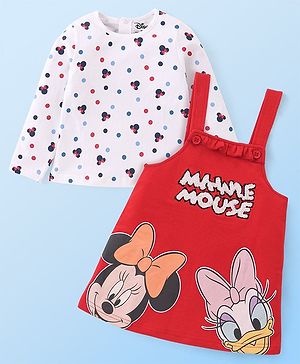 Babyhug Disney Single Jersey Knit Full Sleeves T-Shirt & Frock with Minnie Mouse Graphics - Red & White