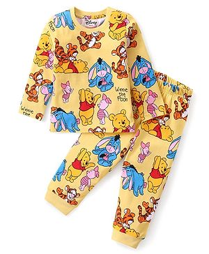 Babyhug Disney Single Jersey Knit Full Sleeves Night Suit With Winnie The Pooh Graphics - Multicolor