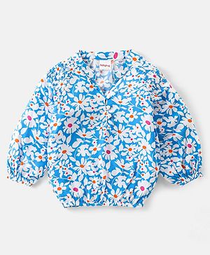 Babyhug Rayon Knit Full Sleeves Top With Floral Print - Blue