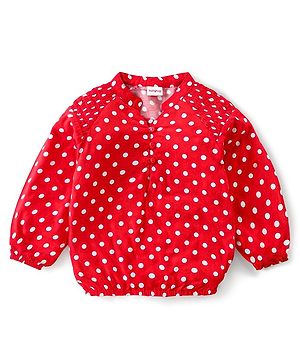 Babyhug Rayon Knit Full Sleeves Top With  Polka Dots Print - Red