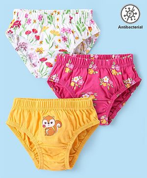 Babyhug 100% Antibacterial Cotton Panties Floral Print Pack of 3 - Multicolour