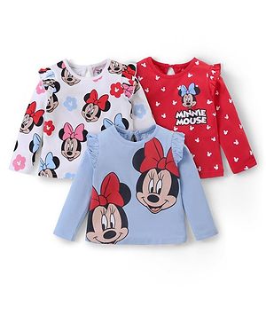 Babyhug Disney Cotton Knit Full Sleeves Tops with Frill Detailing & Minnie Mouse Print Pack of 3 - Multicolor