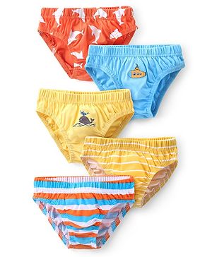Babyhug 100% Cotton Knit Antibacterial Striped Briefs Pack of 5 - Multicolour