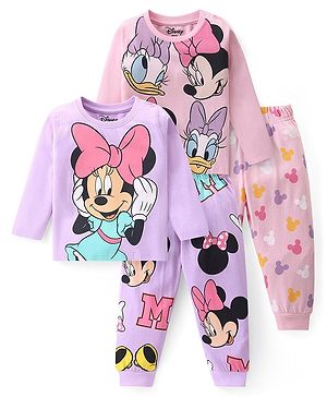 Babyhug Disney Cotton Knit Full Sleeves Night Suit with Minnie Mouse Graphics Pack of 2 - Multicolour