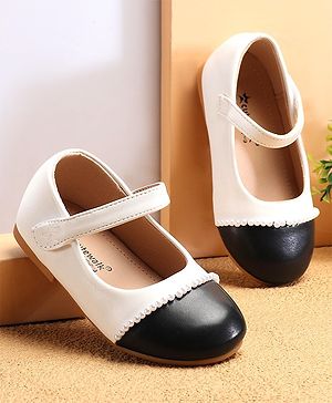 Cute Walk by Babyhug Ballerinas with Velcro Closure & Pearl Detailing - White & Black