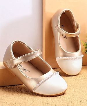 Cute Walk by Babyhug Ballerinas with Velcro Closure & Pearl Detailing - White & Golden
