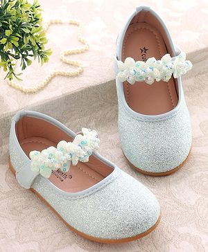 Cute Walk By Babyhug Ballerinas With Velcro Closure & Floral Applique - Green