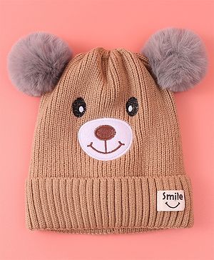 Babyhug Woollen Cap with Bear Design & 3D Applique - Brown