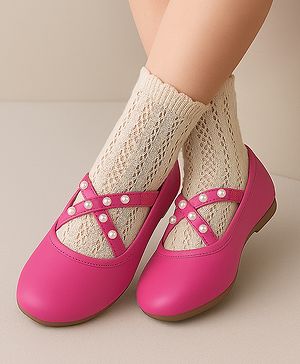 Cute Walk by Babyhug Slip On Ballerinas with Pear Detailing -  Dark Pink