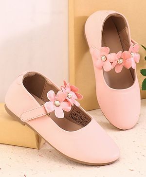 Cute Walk by Babyhug Velcro Closure Ballerina with Flower Applique -Pink